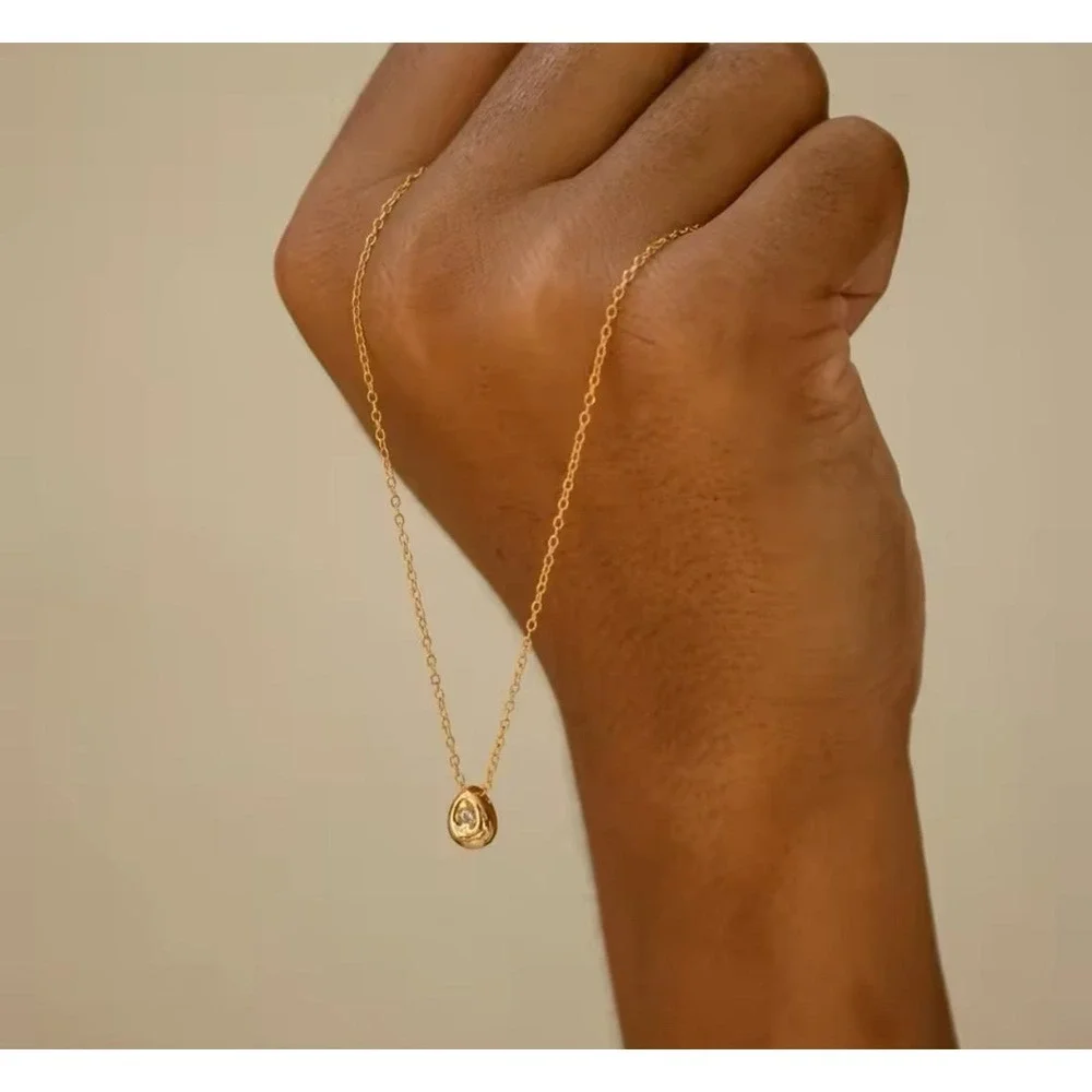 14k Gold‎ Stainless Steel Tarnish Proof Teardrop Minimalist Diamond Simulate
